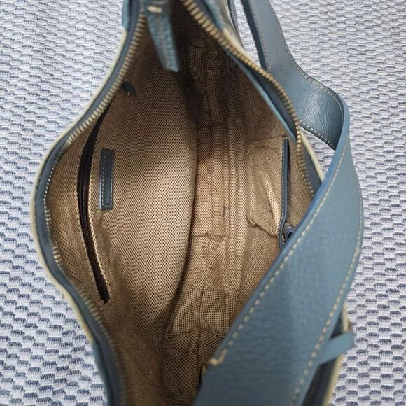 Vintage Dooney & Bourke Blue Monogram Canvas Blue Leather Trim Hobo Shoulder Bag - Picture 4 of 7